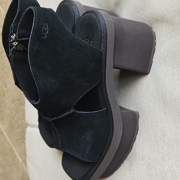 Ugg New Heights Platform Sandals Black Suede Zip Side, Sz: 8 NWT - Picture 2 of 9